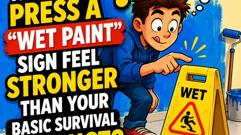 Why does the urge to press a "Wet Paint" sign feel stronger than your basic survival instinct?
